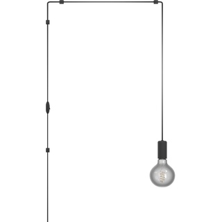 EGLO Hängelampe Pinetina, Lampenfassung mit Kabel und Stecker, Pendelleuchte über Esstisch, Esszimmerlampe aus Metall in Schwarz, E27 Fassung