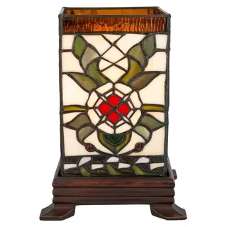 Tiffany Tischleuchte Jugendstil - H 21 cm - Buntglas - Warmes Licht - Würfelform - Dekorative Figurenleuchte