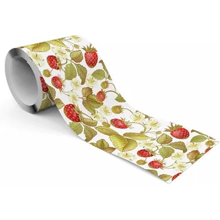 Muralo - Selbstklebende Bordüre - Tapetenbordüre Wandbördure - Dekorative Wandtatto für Wände, Möbel, Decken, Tapeten, Wandverkleidungen, Türen - Farbenfrohe Erdbeeren - Br.10cm x Hö.300cm