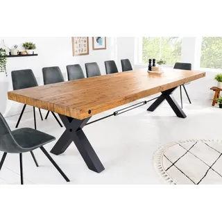 riess-ambiente Esstisch THOR 300cm vintage braun/schwarz - reyceltes Pinienholz, X-Gestell (Einzelartikel, 1-St), Industrial Design für Esszimmer – ideal für bis zu 12 Personen braun 300 cm x 76 cm x 100 cm