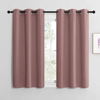 NICETOWN Vorhang Blickdicht Kurze Gardinen mit Ösen 2er Set H137 x B107 cm Altrosa,Fenster Gardine Modern Vorhänge Wohnzimmer Verdunkelungsvorhang Thermovorhang Kälteschutz Scheibengardinen