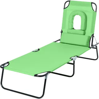 Outsuuny Sonnenliege klappbar Gartenliege mit Lesefenster, Kopfkissen, Liegestuhl mit 4-Fach verstellbare Rückenlehne, wetterfeste Campingliege bis 120 kg belastbar, für Garten Strand Pool, Grün   Aosom