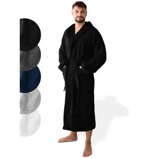 SIEGENTHAL Herrenbademantel 100% Baumwolle Frottee Velours mit Kapuze Wadenlang Wellness und Spa, Kapuze, Bindegürtel, Wadenlang, 2x Taschen, 100% Baumwolle, weich und elegant schwarz M/L