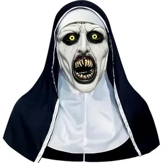 ROMANVIC Halloween Horror Masken,The Nonn Gruselige Latex Maske,Halloween Kostüm Herren Nonne Horror Vollkopfmaske mit Kopftuch Dress Up Party Requisiten