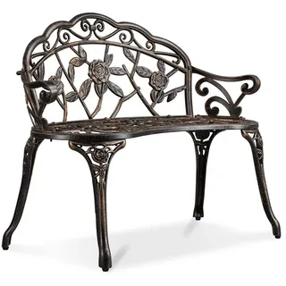 Yaheetech Gartenbank aus Aluminium mit Rosenmuster im Vintage-Stil, 2-Sitzer-Metallbank für Garten/Terrasse/Balkon braun