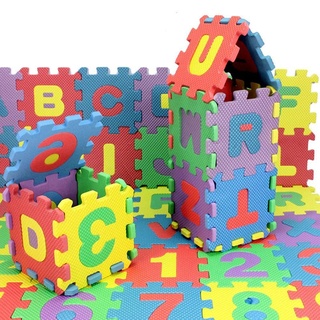 36 Stück Puzzlematte Baby Krabbelmatte Schaumstoff-Bodenmatte für Kinder Zahlen Alphabet Spielmatte Bunte Interlock Puzzle Spielmatten