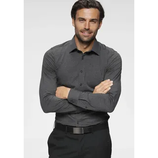Businesshemd OLYMP "Level Five body fit" Gr. 44, N-Gr, grau (anthrazit) Herren Hemden Langarm in Jersey Qualität