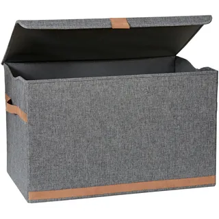 LOVE !T STORE !T LOVE IT STORE IT Premium Aufbewahrungsbox mit Deckel groß - Truhe aus Leinen - Verstärkt mit Holz - Extra stabil - Grau - 62x37,5x39 cm