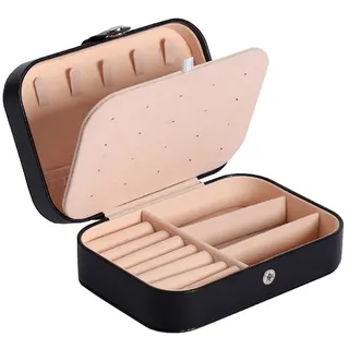 JIHUOO PU Leder Reise Schmuckbox Kleine Schmuckkästchen Schmuck Etui Schmuckschatulle Schmuckkoffer Schmuckaufbewahrung Mini Aufbewahrungsbox für Ohrringe Ringe Armbänder Schwarz