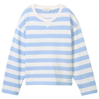 TOM TAILOR Damen Gestreiftes Sweatshirt mit Bio-Baumwolle, blau, Streifenmuster, Gr. XL