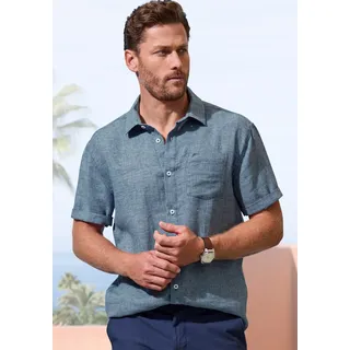 Leinenhemd JOHN DEVIN "Kurzarmhemd", Herren, Gr. L (41/42), N-Gr, blau (navy), Leinenmischung;Web, Obermaterial: 55% Leinen, 45% Baumwolle, regular fit normal, Rundhals, abgesteppte Kante, Hemden, Luftiges Freizeithemd mit dezentem Muster, Topseller