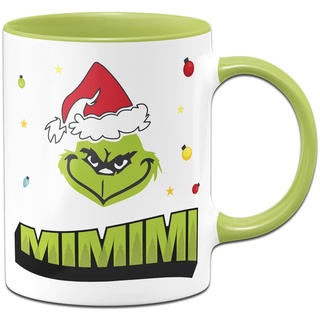 Tassenbrennerei Grinch Tasse mit Spruch MiMiMi - Weihnachtstasse lustig - Kaffeetasse mit Spruch für Weihnachten (Hellgrün)