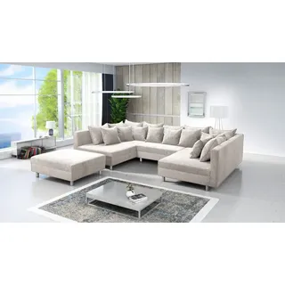 Küchen-Preisbombe Sofa Wohnlandschaft Sofa Couch Ecksofa Eckcouch Cordstoff beige Minsk XXL, Sofa in U-Form mit Hocker beige