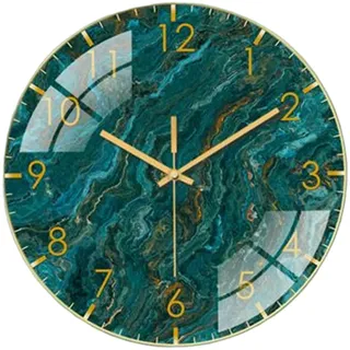 Colcolo Moderne Marmor-Wanduhr für stilvolle Wohnzimmerdekoration, 30,5 cm, geräuschlos und batteriebetrieben, GRÜN