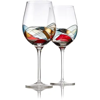 Bezrat Rotweingläser, 2er-Set, handbemaltes Weinglas, Trinkgeschirr, 27,9 cm hoch, 794 ml, großes Glas, Glaswaren, Geschenkideen für Frauen, inspiriert vom Muttertag "Duomo di Milano", Rot
