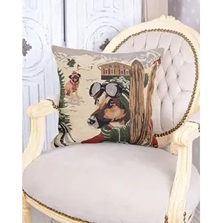 Zierkissen Skifahrer Hund Kissen Mops Dekokissen 40 x 40 cm Gobelin Kissenhülle kdk008 Palazzo Exclusiv