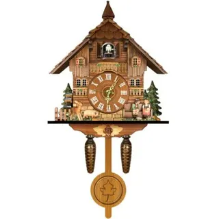 SHZICMY Kuckucksuhr Wanduhr mit Vogelstimme und Tier Motiv, Europäische Antike Holz Bauernuhr, Große Wanduhren für Wohnzimmer,Küche,Draußen,Landhaus