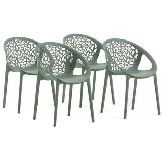 RATTATAN Set aus 4 stapelbaren Stühlen aus Polypropylen mit Glasfaser für Außen- und Gartenbereich,Bar,Restaurant oder Küche,modernes Design–Ambra–Salbeigrün