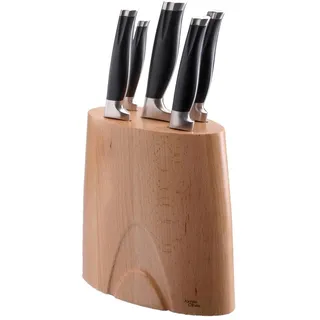Jamie Oliver - formschöner Messerblock aus Buchenholz mit 5 Messern. Klingen aus japanischem MOV Edelstahl.