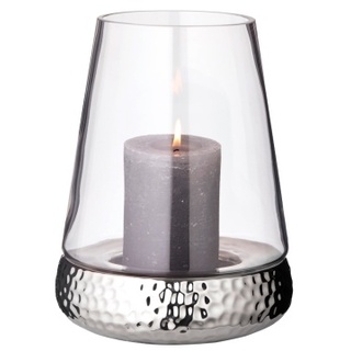 EDZARD Windlicht Kerzenglas Bora mit gehämmertem Fuß, Glas und Keramik, Höhe 28 cm, Durchmesser 18 cm