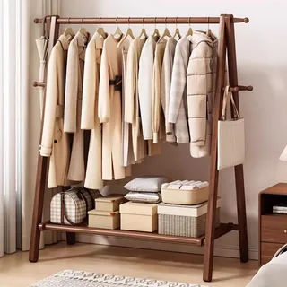 Cutfouwe Holz Kleiderständer Garderobe, große Faltbare hängende Kleidung, Stand Kleiderständer mit Lagerung Regal, Kleidung Lagerung, Home Organisation, natürliche Buche,24"