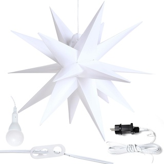 OVITEC Leuchtstern 3D XXL mit LED Beleuchtung | weiß | |Ø 100cm | Stern mit 18 Spitzen | wetterfest | Garten Deko, Wohnzimmer, Weihnachtsdeko | Weihnachtsstern | mit Timer | 7,5m Kabel