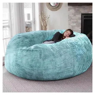 Riesiger Pelz-Sitzsack für Wohnzimmermöbel für Erwachsene, großer runder, weicher, Flauschiger Kunstpelz-Sitzsack (Keine Polsterung), fauler Schlafsofabezug