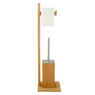 MSV WC-Garnitur 140632, Edelstahl verchromt & Bambus braun