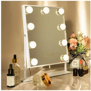 yozhiqu LED-Lichtspiegel Schminkspiegel mit Lichtern, beleuchteter Kosmetikspiegel mit 9 LED (1-St), mit Lichtern, 360-Grad-Drehung,Tischspiegel mit 10-facher Vergrößerung