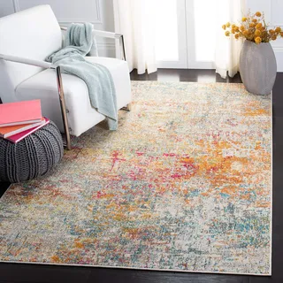 SAFAVIEH Zeitgenössische Teppich für Wohnzimmer, Esszimmer, Schlafzimmer - Madison Collection, Kurzer Flor, Grau und Türkis, 122 X 183 cm