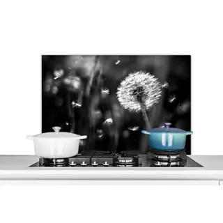 MuchoWow Küchenrückwand Löwenzahn - Schwarz - Weiß - Pflanze, (1-tlg), Herd Spritzschutz Wand, Küche Dekoration, 80x55 cm bunt 80 cm x 55 cm