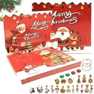 Weihnachten Advent Armbänder 2026, 24 Tage Weihnachten Countdown Kalender DIY Charm Armband Herstellung Kit, Weihnachten Mädchen Schmuck Geschenk Set, Ohrringe, Charms Perlen, Halskette (Gold)