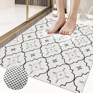 Duscheinlage rutschfest Duschmatte mit Fliesenmuster Weich Komfort PVC Antirutschmatte dusche mit Ablauflöchern,Hohe Wasserdurchlässigkeit,Anti-Schimmel,für Nassbereiche,J,90x120cm