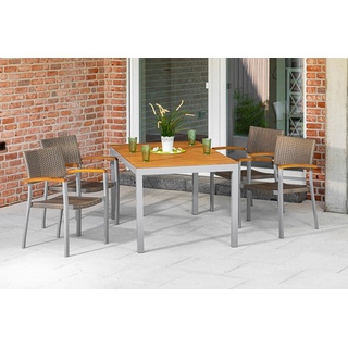 Garten-Essgruppe MERXX "Silano" Sitzmöbel-Sets Gr. B/H/T: 60 cm x 85 cm x 55,5 cm, 5tlg. Set mit AZ-Tisch, grau (grau, beige) Outdoor Möbel