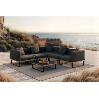 PLOSS Solera Light Gartenlounge, anthrazit, Alu/Polyester/Glas, 320 x 240 cm, wetterfest, Holzdekor, inkl. Kissen