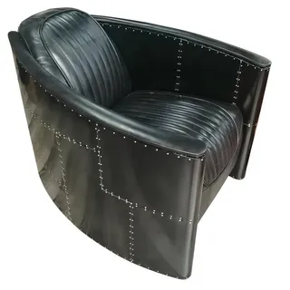 JVmoebel Loungesessel Vintage Aviator Sessel aus Leder und Aluminium mit Polsterung (Packung, 1-St., Vintage Aviator Ledersessel – aus Aluminium und Leder), Made in Europa schwarz