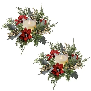 Adventskranz Kerzen Weihnachten Tischdeko, Weihnachtskranz Kerzenring Künstliche Kerzengirlande, Künstliche Weihnachtskranz Kerzenkranz für Stabkerzen, Weihnachten Tisch Dekoration (A)