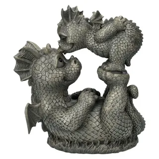Figuren Shop GmbH Gartenfigur Gartenfigur Drache mit Kind - Mommy - Garten Figur Fantasy Dekoration grau
