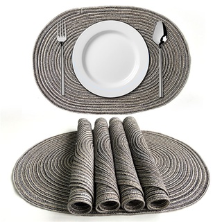 Tischset Oval, 6er-Set Tischmatte, abwaschbares Platzset mit geflochtener Optik, Wärmeisolierung, rutschfeste Platzdecke Tischdekoration (Grau)