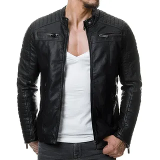 Redbridge Herren Jacke Übergangsjacke Biker Lederjacke Echtleder Kunstleder Baumwolle mit gesteppten Bereichen XL Schwarz - Kunstleder - XL