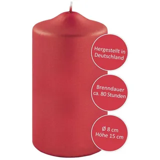 Fink Kerze, Metallische Stumpenkerze, Paraffin, Rot, Zylindrisch, 8 cm x 8 cm x 15 cm, Dekoration, Indoor, Rustikal/Industriell, Kein Muster, Keine Duftnote