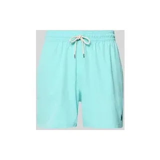 Badehose mit elastischem Bund und Label-Stitching, Aqua, XL