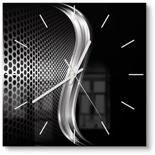 DEQORI Wanduhr 'Gitter mit Silberschweif' (Glas Glasuhr modern Wand Uhr Design Küchenuhr) schwarz|silberfarben 30 cm x 30 cm
