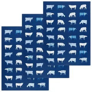 Kracht Geschirrtuch Kühe Blau, (Set, 3-tlg., Set), 3er Pack Geschirrtücher (3 Stück), ca. 50 x 70 cm, Halbleinen bedruckt blau