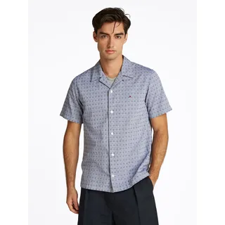 Kurzarmhemd TOMMY HILFIGER "COTTON LINEN DOBBY SS RF SHIRT", Herren, Gr. XL, N-Gr, blau (night sky), Web, Obermaterial: 86% Baumwolle, 14% Leinen, casual, regular fit, Kurzarm, Hemden