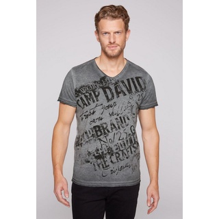 CAMP DAVID V-Shirt mit offenen Kanten am Saum schwarz L