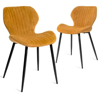 CangLong Esszimmerstuhl Mid Century Modern Leisure Upholstered Metal Legs for Kitchen Living Room Dining Chair, Set of 2, Brown, Velvet, Foam, Gelb