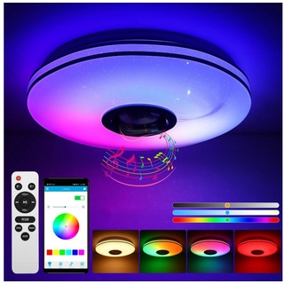 BlingBin LED Deckenleuchte LED-Deckenlampen Farbwechsellampe Bluetooth-Lautsprecher, LED fest integriert, Warmweiß, Neutralweiß, Kaltweiß, RGB, Fernbedienung, Bluetooth-Steuerung, Dimmbar, Bluetooth-Lautsprecher weiß