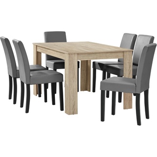 [en.casa] Essgruppe Forssa 7-tlg 140x90 cm Eiche hell / Hellgrau