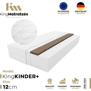 kingmatratzen Kindermatratze KingKINDER PLUS 60 x 120 x 12 cm aus hochwertigem Kaltschaum | Rollmatratze mit waschbarem Bezug und Kokosmatte | H3/H4 - Weiß